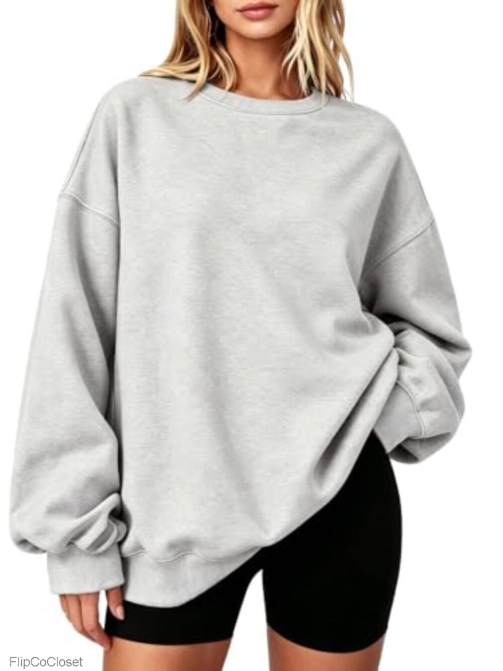 Oversized Crewneck Sweatshirt Cotton Poly Fleece Lined Pullover Casual